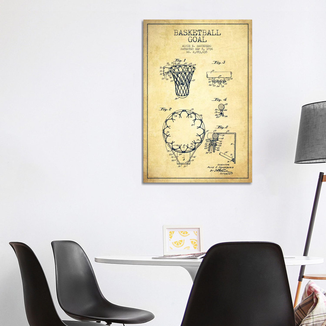 Basketballtor Vintage Patent Blueprint von Aged Pixel - Gallery-Wrapped Canvas Giclée on Canvas