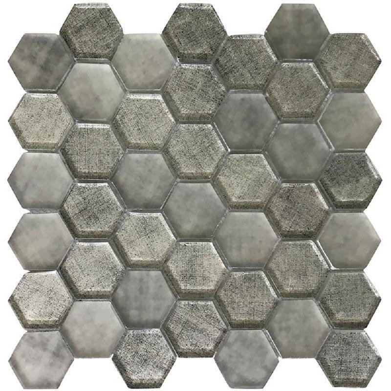 1.9" x 1.9" Glass Hexagon Mosaic Tile, Dark Gray