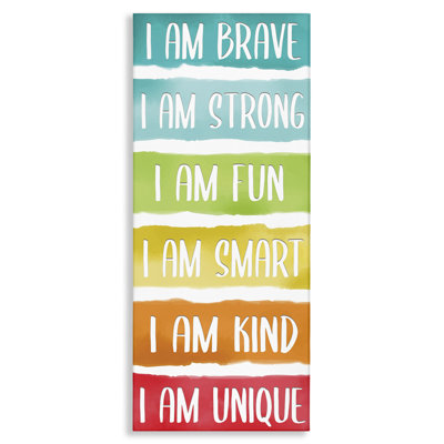 I'm I'm Brave Strong Fun Inspirational Expressions Rainbow Stripes Grey Farmhouse