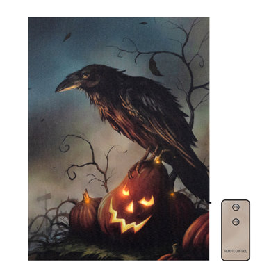 Battery-Operated Lighted Wall Art - Halloween Raven