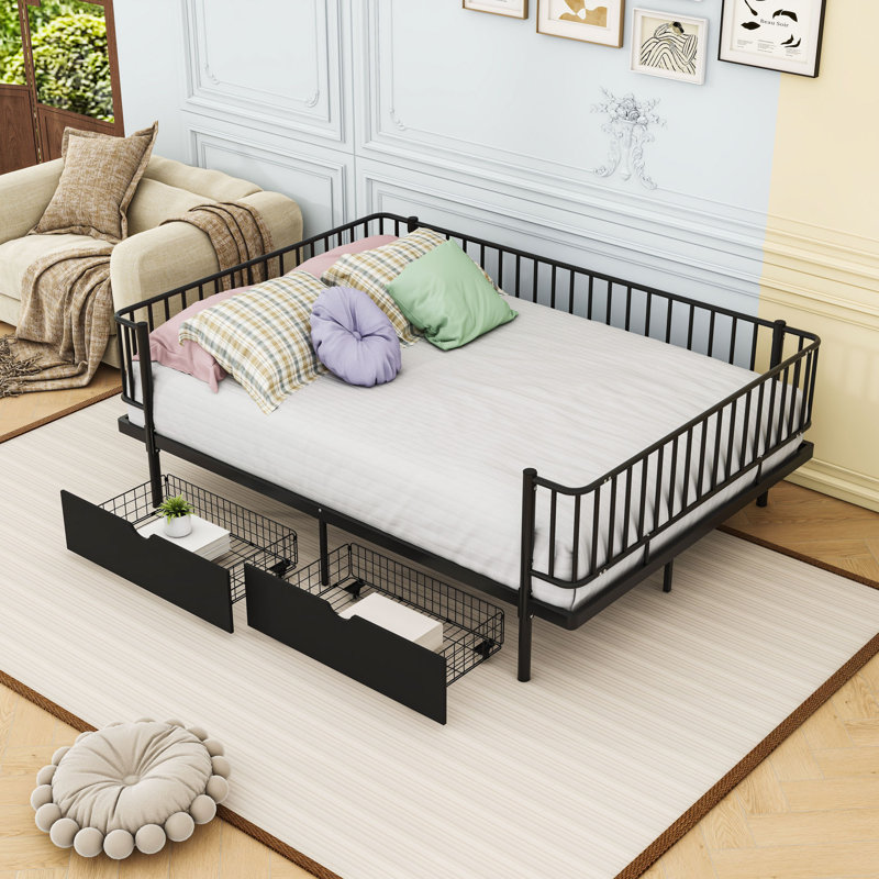 Lit plateforme avec tiroirs de rangement, Black, Full
