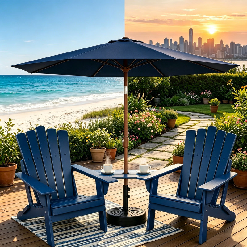 Set Of 2 Folding-Adirondack-Chairs With Connecting Tray, Blue