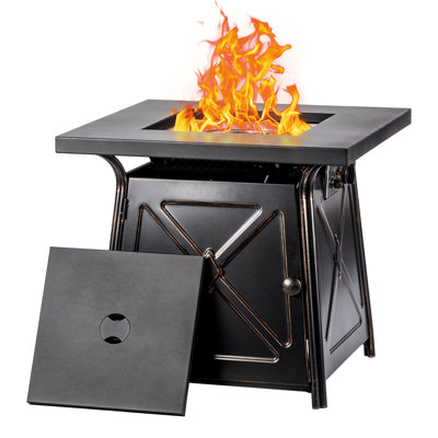 28 Inch Propane Fire Pit Table with Lid