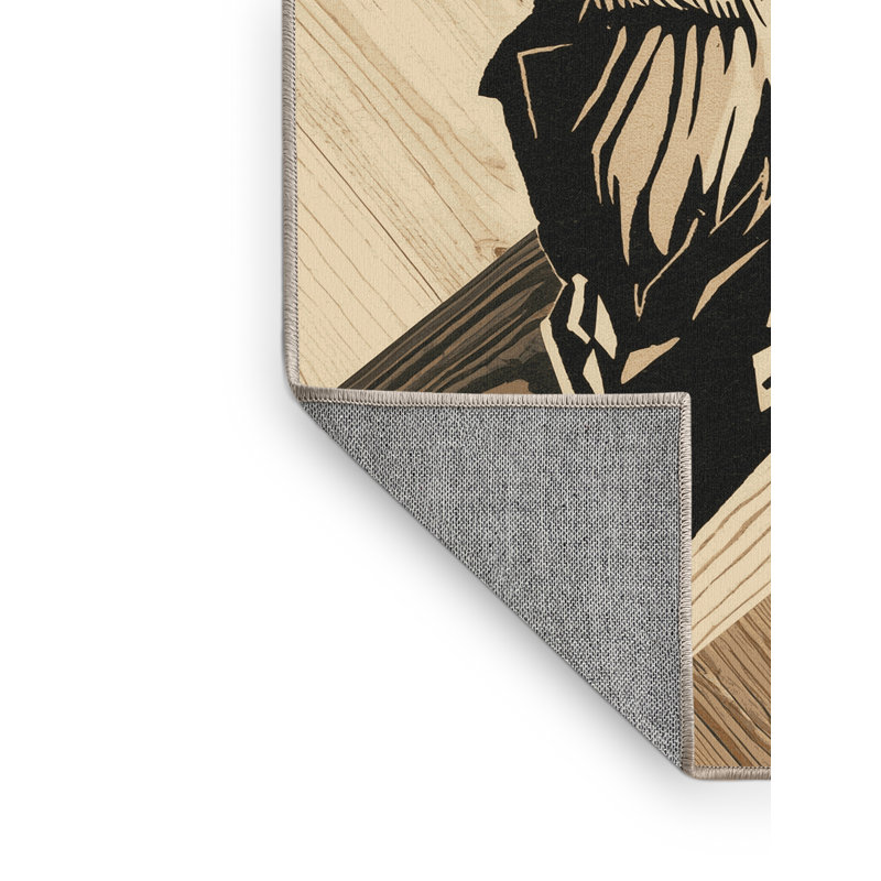 Tapis beige en bois rustique moderne lavable à la machine Barnesville Viking Raider, 3 x 5