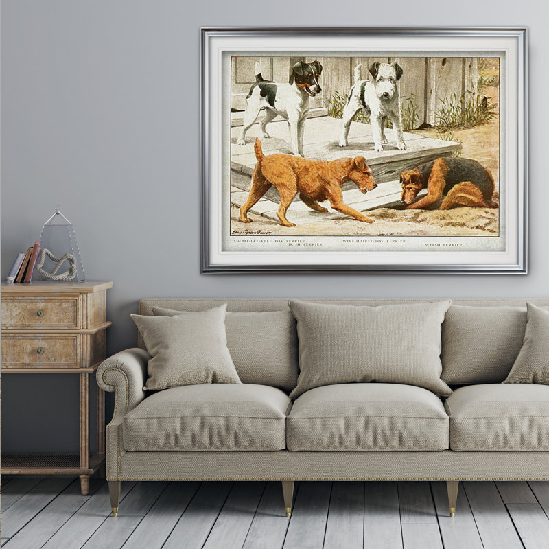 « canin sketch xxi », impression, Cadre argenté, H 31 po x l 43 po x P 1,5 po, Blanc mat