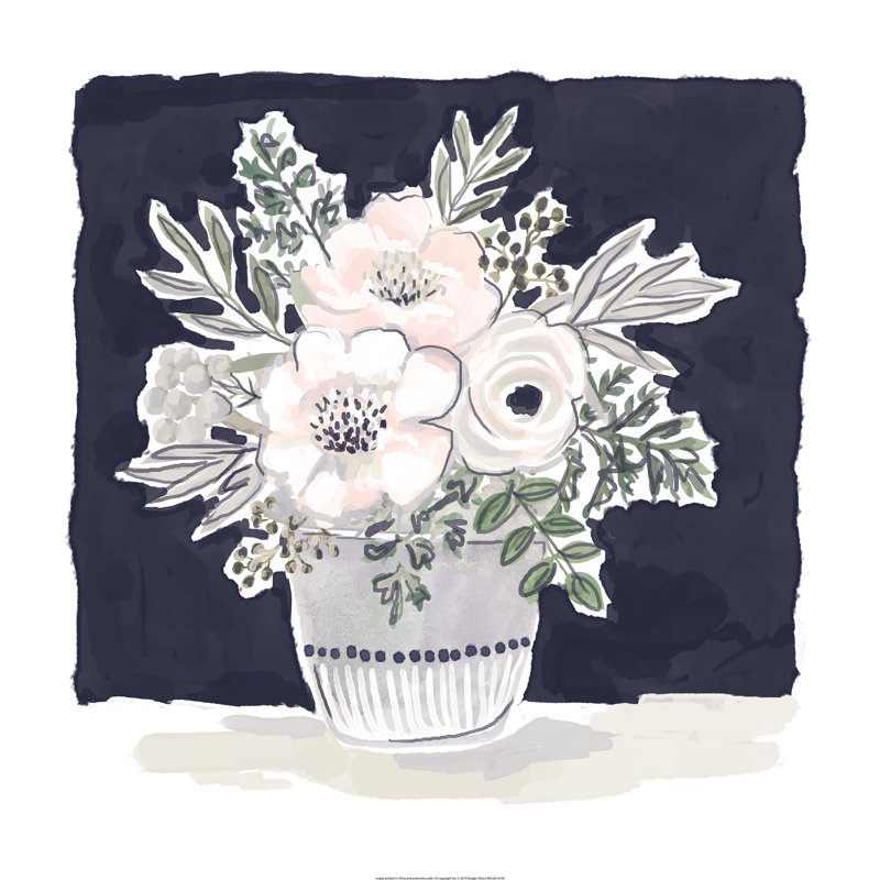 «Marine Watercolor Flowers In Vase», reproduction sur toile tendue, H 36 po x l 36 po