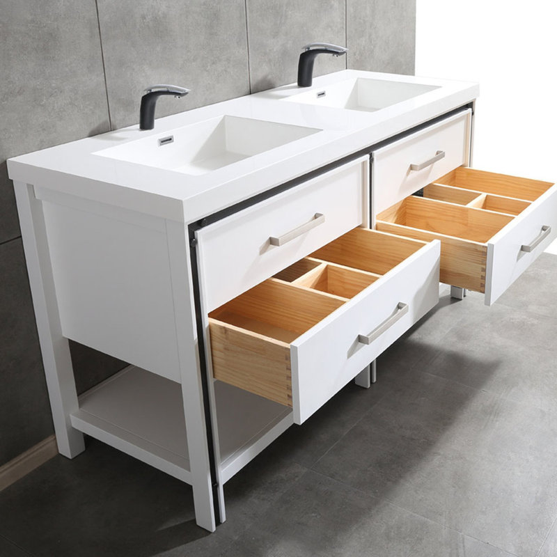 Base de salle de bain double 60 po uniquement meuble-lavabo, Blanc mat
