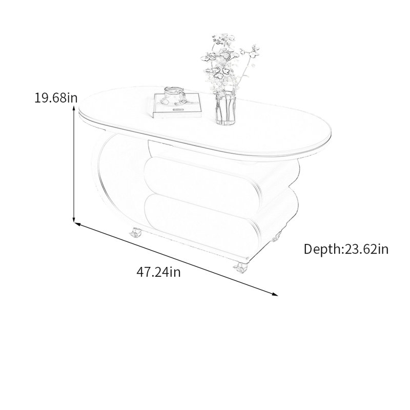 Table basse Rock Slab avec rangement, H 19,68 po x L 47,24 po x l 23,62 po, Noir, Noir
