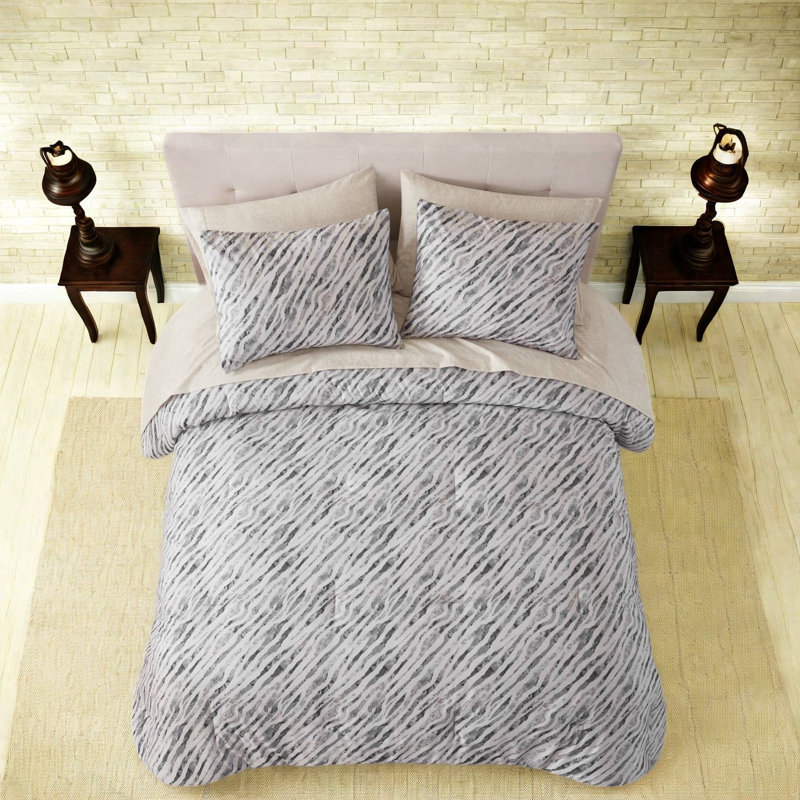 -Piece Queen Bedding Sets, Grey Polyester Comforter Set for Modern Bedrooms