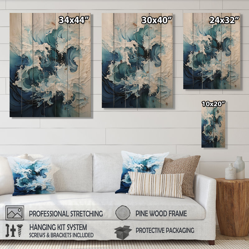 Coastal Waves Rhythmic Coastal II sur impression sur bois, H 40 po x l 30 po x P 0,78 po