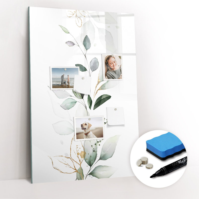Magnetic Memo Board Whiteboard - 60 x 90 cm - With Marker and Magnets - Plant rush leaves