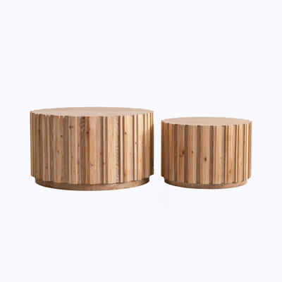 Round Nesting Coffee Table Set of 2, Rustic Farmhouse Side Tables for Living Room