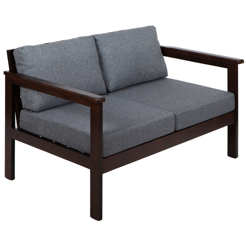 Jaquaisha 113 cm W Pine Solid Wood Patio Sofa with Cushions, Black, Dark Grey