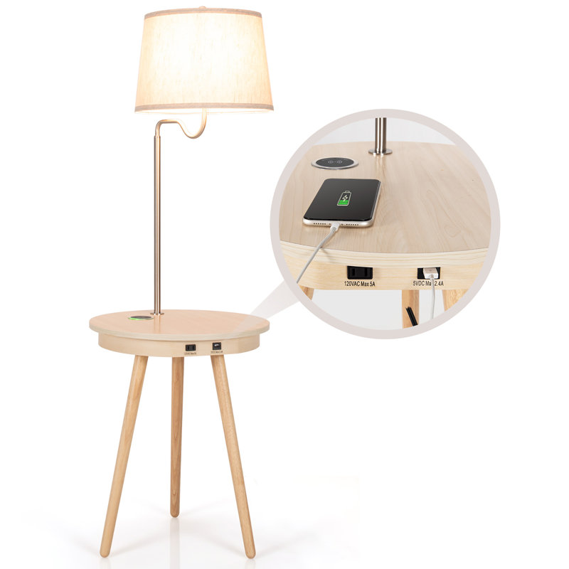 Lewiston 56'' Tray Table Floor Lamp Set with USB, Natural