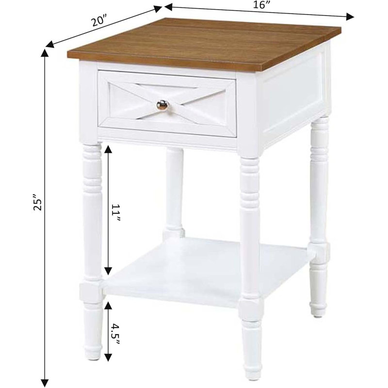 Country Oxford End Table With Built-In Charging Station, Dual Outlets, USB Ports, And Extended Power Cord