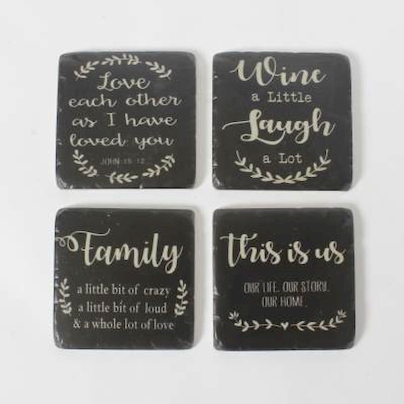 Love Ceramic / Porcelain Agate Ceramic Jute Leather Crystal Square Round 4 Piece Coaster Set