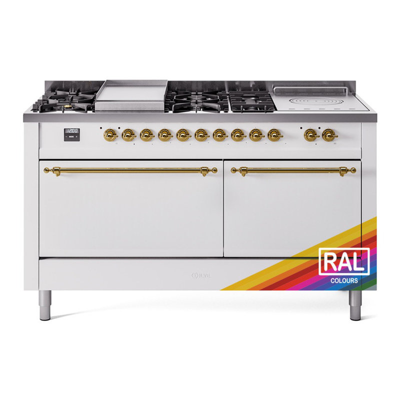ILVE Nostalgie II 60 in Dual Fuel Range, 7 Burner, Griddle, Frenchtop, Natural Gas, RAL Classic/Brass