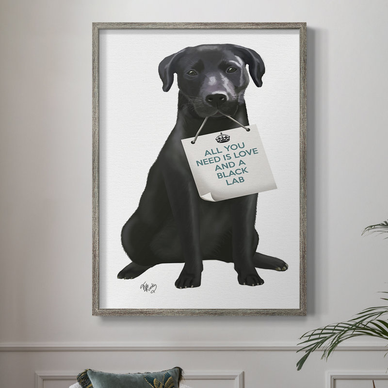 «Love and Black Labrador», reproduction encadrée - bois massif