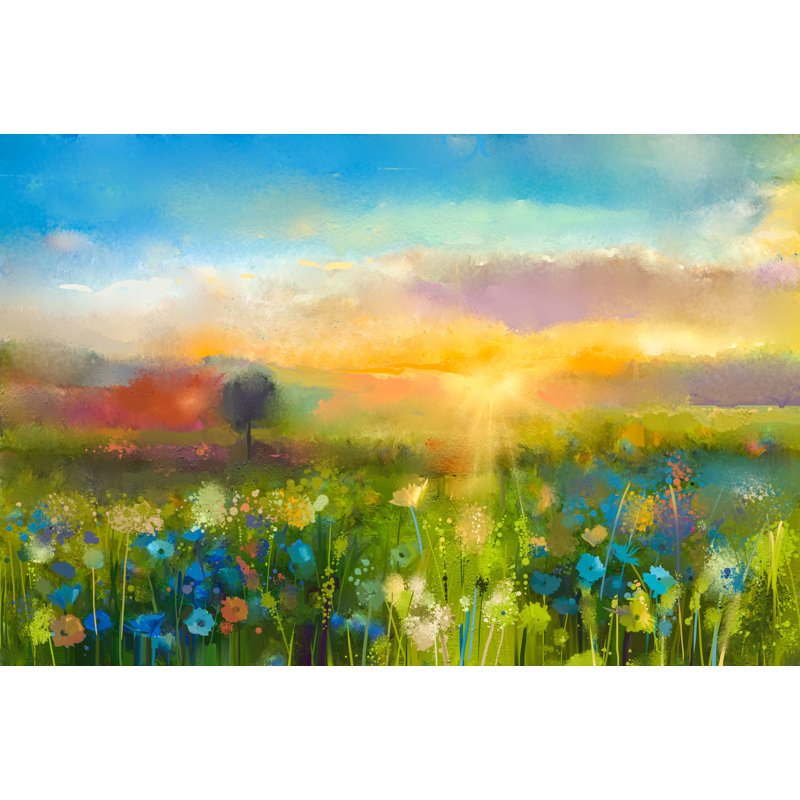 Gibbsboro Sunset Meadow Landscape With Wildflower - Wrapped Canvas Print, 61cm H x 91cm W x 3.8cm D