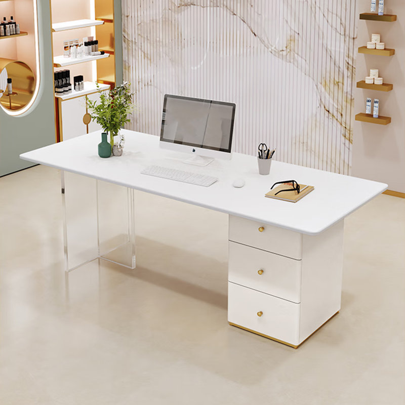 Bureau de luxe en pierre frittée clair, H 29,53 po x l 62,99 po x P 27,56 po