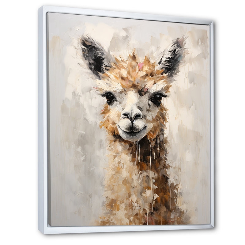 Minimalisme Alpaca Grunge - reproduction d'art sur toile Alpaca, Cadre flottant blanc, H 32 po x l 16 po x P 1 po