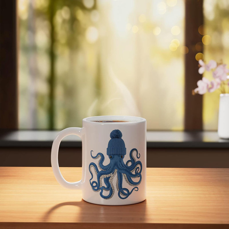 Cute Octopus Ceramic Mug, White, 11oz