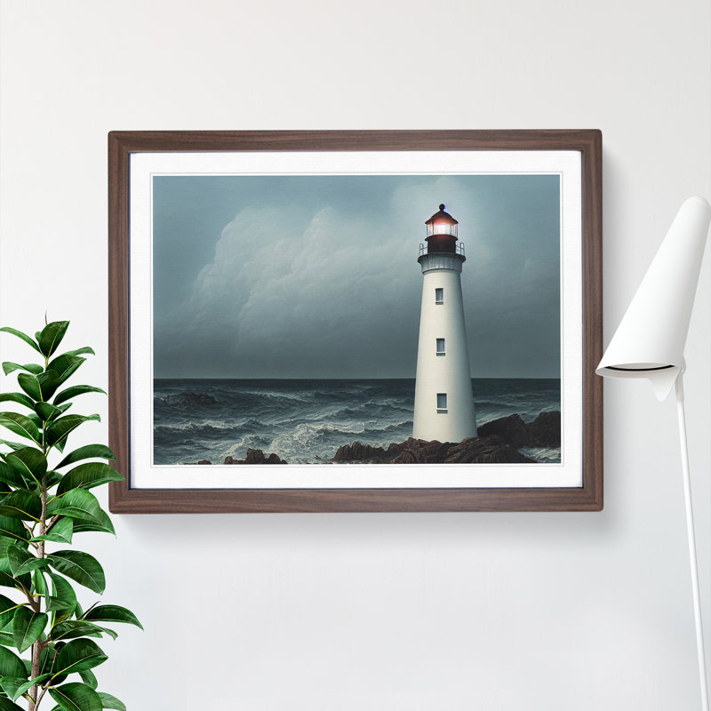 Compelling Lighthouse - Framed Print, 34cm H x 46cm W x 2cm D, Walnut