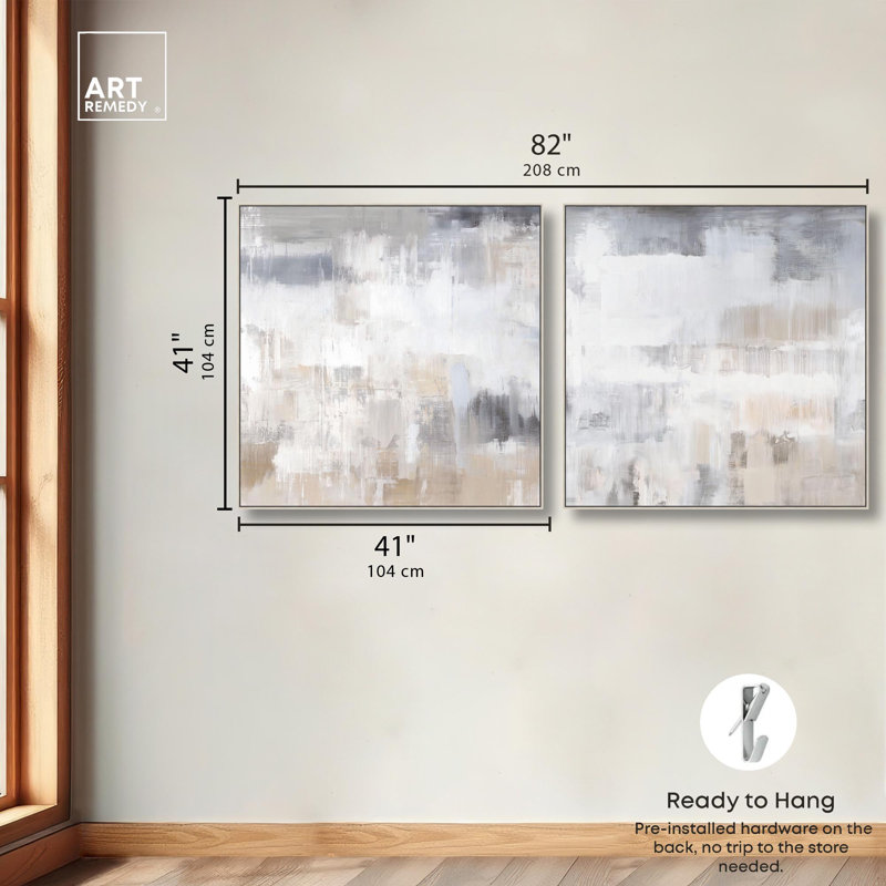 "Luxe Minimalist Abstract Art", ensemble de 2 reproductions sur toile par , H 41 po x l 41 po, Argent argent