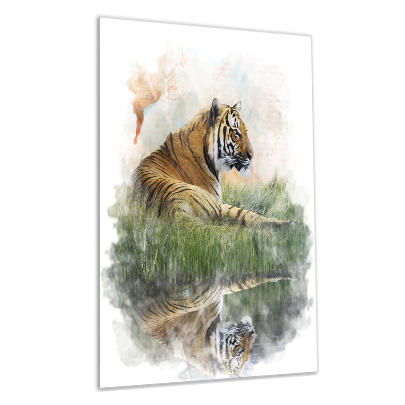 «Relaxing Tiger» - reproduction d'art, H 28 po x l 12 po x p 1 po, Métal
