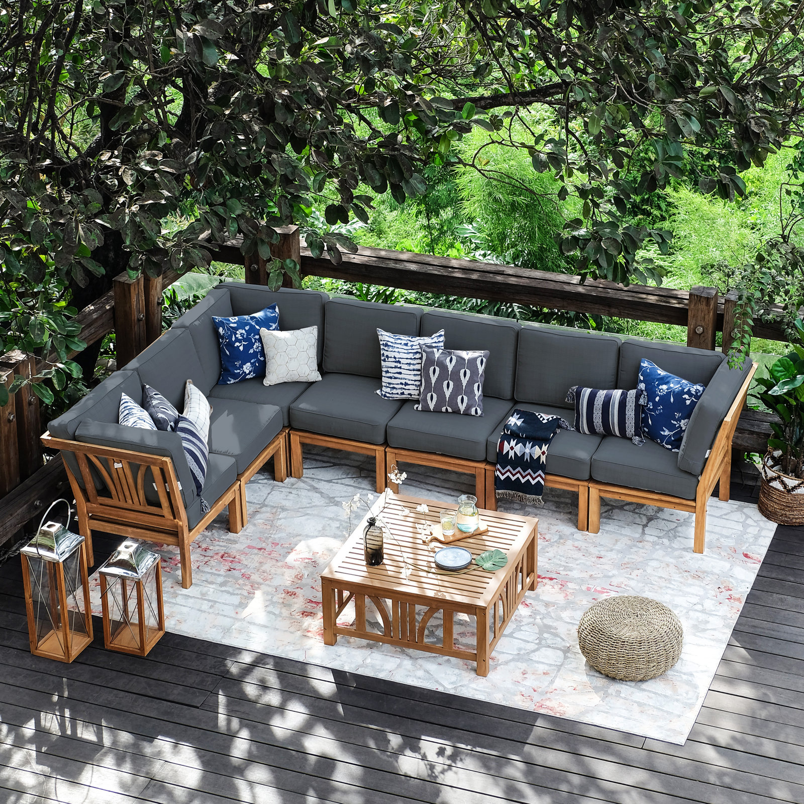 Brunswick 6-Person Teak Patio Seating Group, Gray Performance Olefin