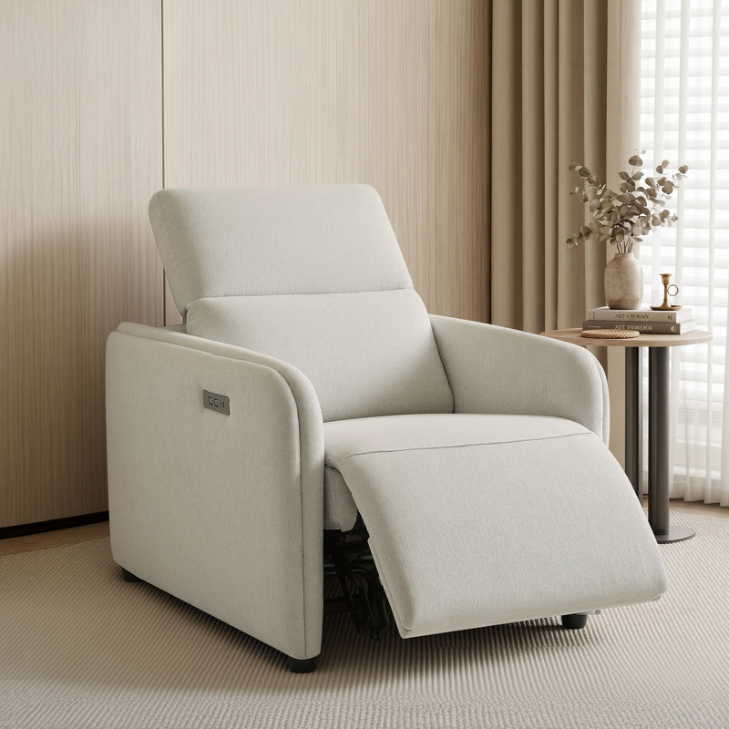 30.7'' Power Recliner with Zero Wall Design, Manual Flip Headrest and USB Charging, Beige