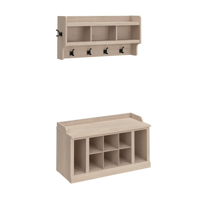 Nara Hall Tree with Bench and Shoe Storage, White Washed Maple