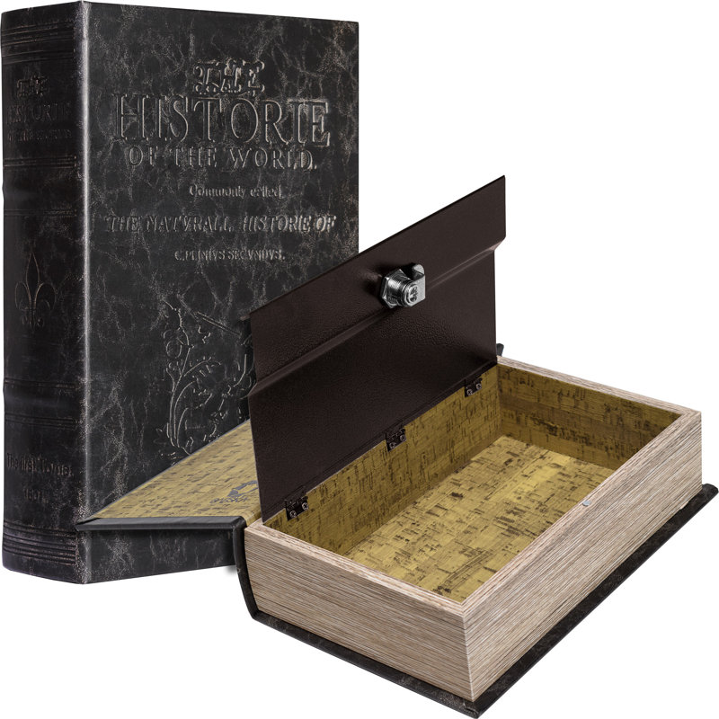ANTIQUE BOOK LOCK BOX W/KEY, 13" H x 8.75" W x 2.75" D