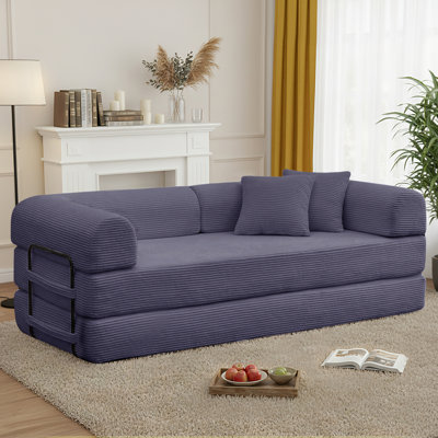 78" Compression Corduroy Sleeper Sofa, Convertible Upholstered Couch with 2 Pillows, No Assembly Required