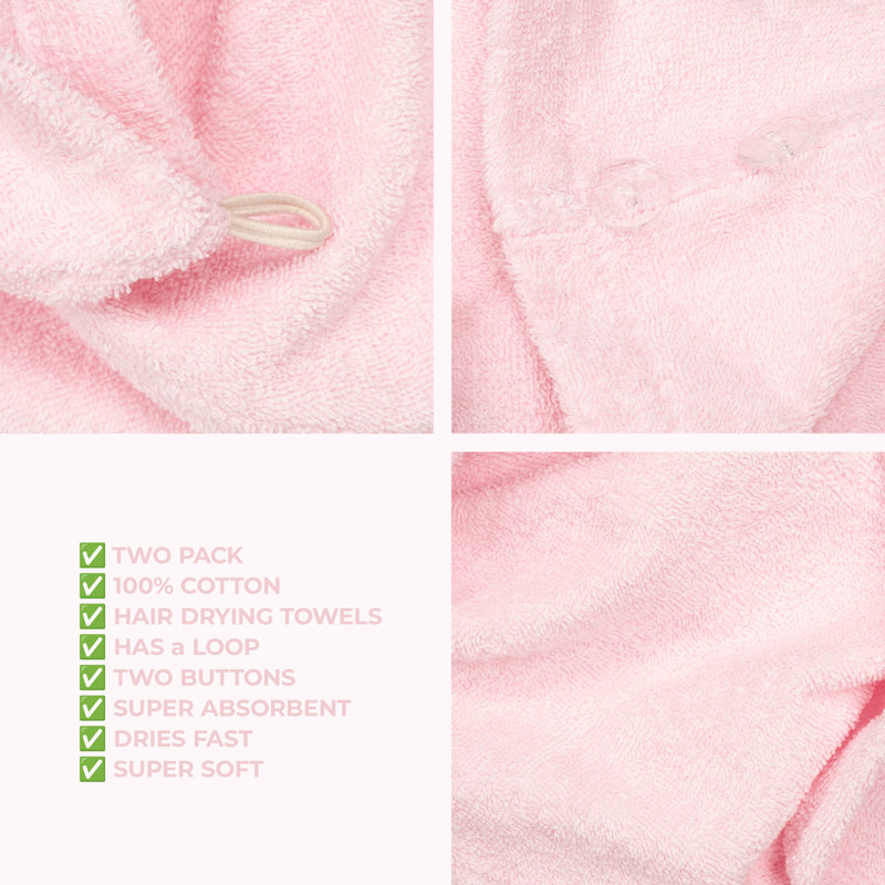 100% Cotton Hair Towels, Hair Turban Towel Wrap Long Curly Hairs, Pink