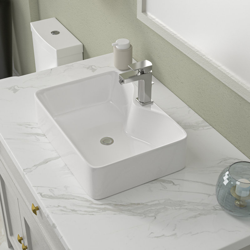 16"L X12"W Ceramic Rectangle Bathroom Sink Vessel Sink Art Basin with Faucet Hole, 16"L x 12"W