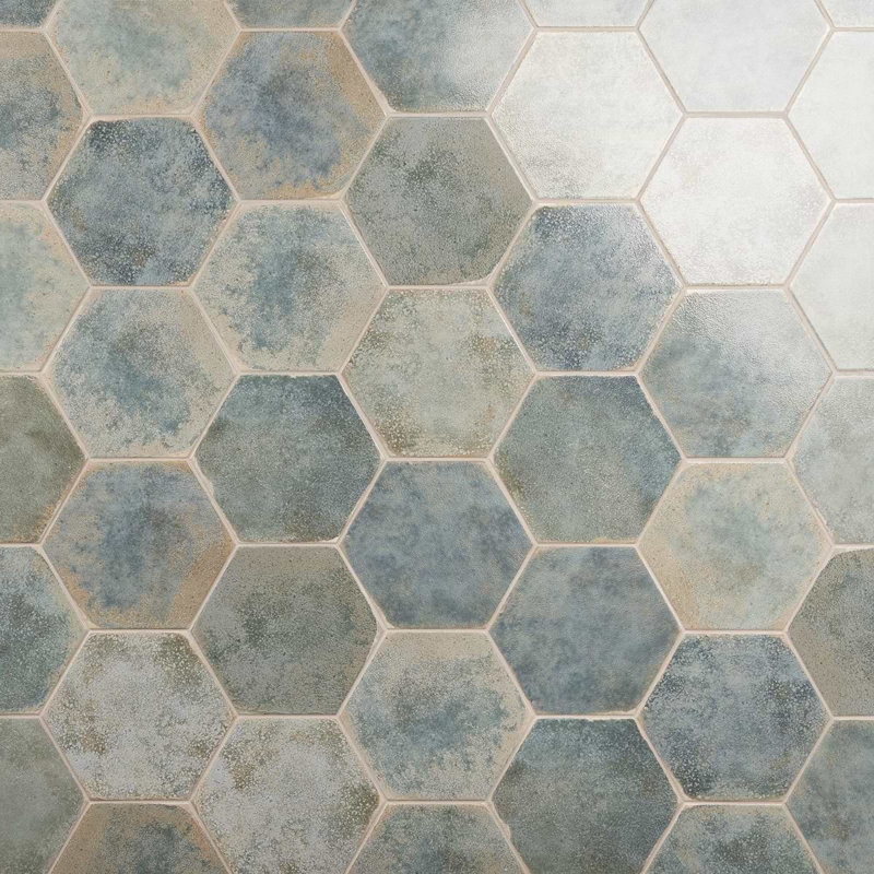 Kalay 9" Hexagon Polished Porcelain Tile, Green