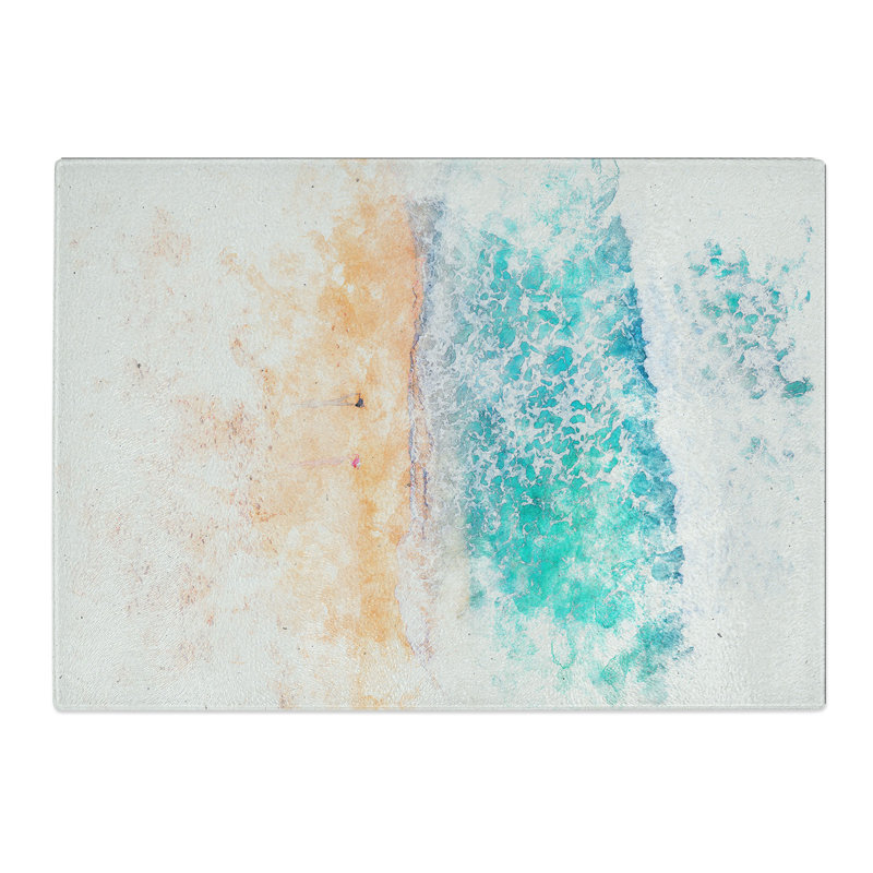 Tempered Glass Walking upon Lampuuk Beach Watercolour Chopping Board, 28.5 cm x 39 cm