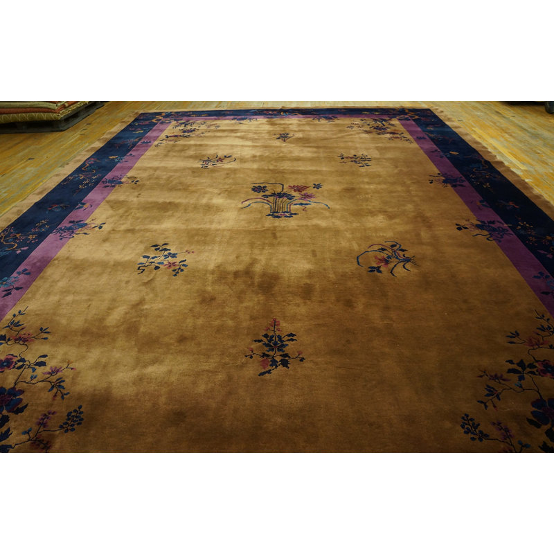 Antique Large Chinese Art Deco Hand Knotted Pile Rug