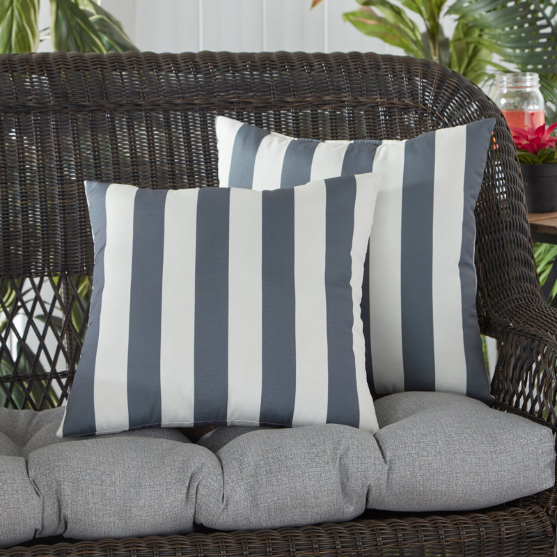 Housse de coussin d'extérieur carré Covington, Toile à rayures grises
