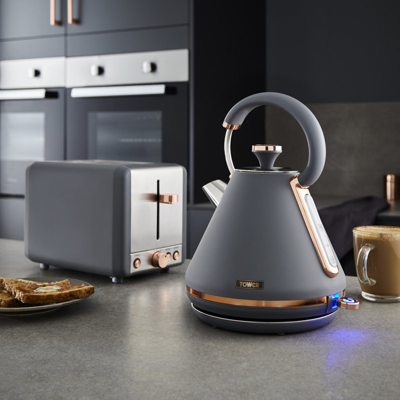 Tower Cavaletto Kitchen Set, 1.7L Rapid Boil Kettle & 4 Slice Toaster, Grey/Rose Gold