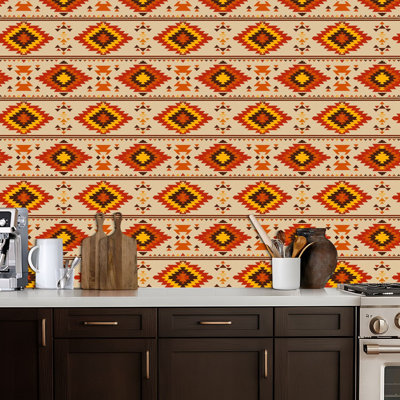 Peel and Stick Wallpaper Aztec Navajo geometric seamless Native American Southwest print Ethnic Contact Paper Removable Self Adhesive Wall Mural Wall Decor for Bedroom Kitchen Cabinets 17.7in x 118in