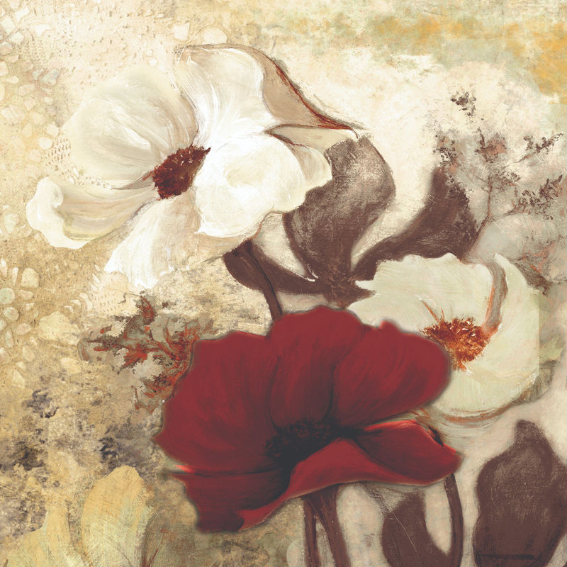Neutral And Red Flower Bunch 2 - Wrapped Canvas Print, 76cm H x 76cm W x 3.8cm D x 3.8cm D