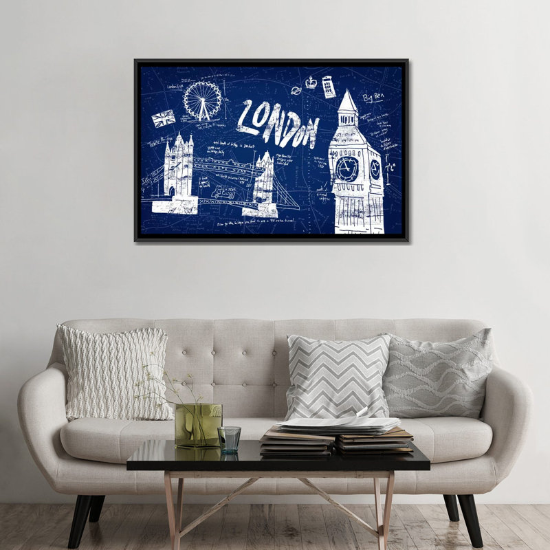 " London Blue " by Edward Selkirk, 18" H x 26" W x 1.5" D, Black Framed Canvas, No Mat