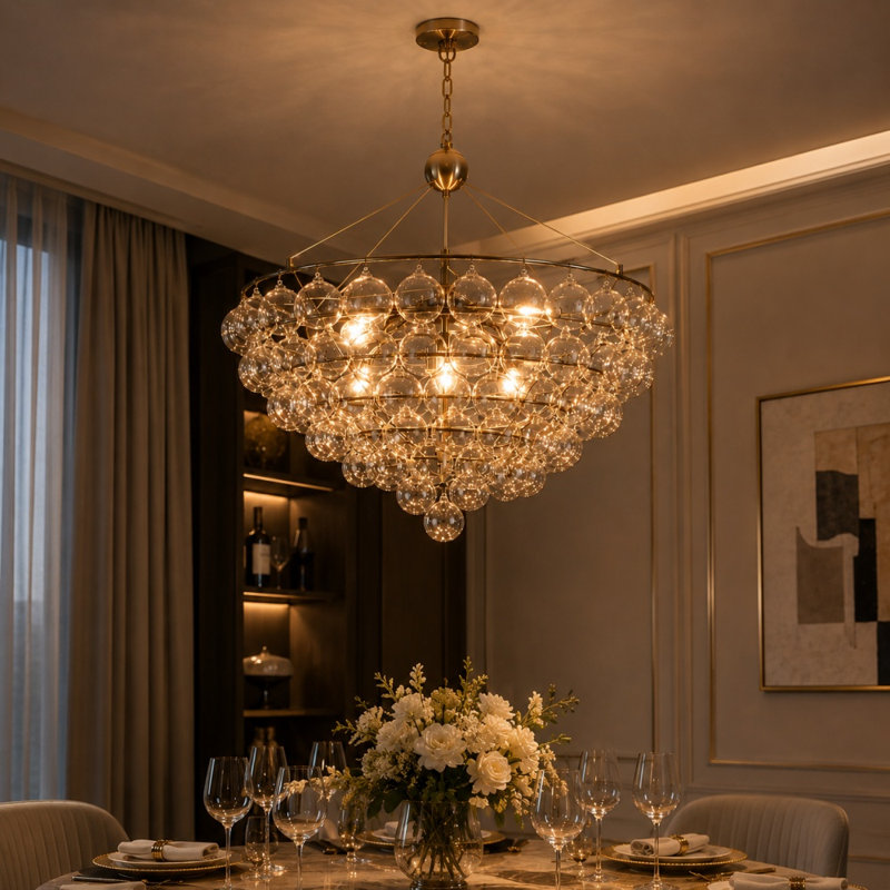 Elegant 8-Light Clear Bubble Glass Chandelier