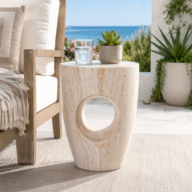 Table d'appoint Modern Modern MgO avec découpe, Marbre blanc