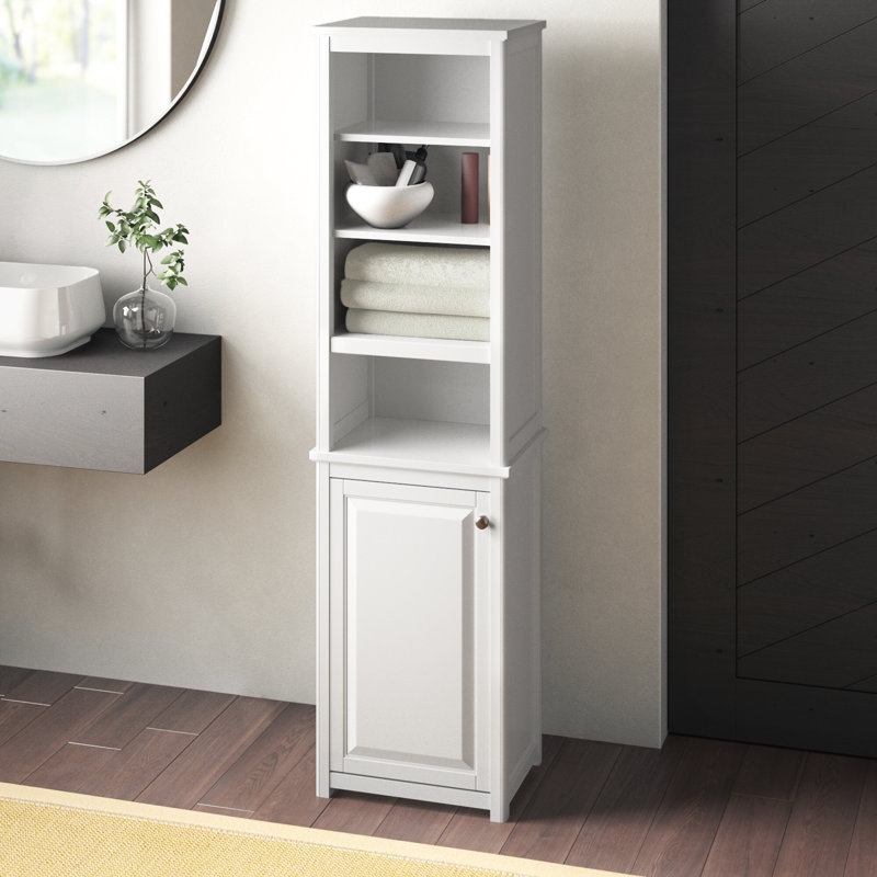 Dorset Bathroom Tower Cabinet with Open Shelves & Door Storage