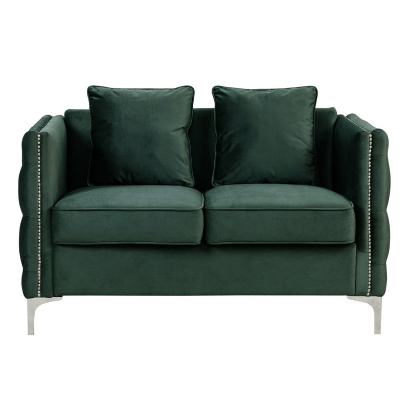 Bayberry 53" Velvet Loveseat With 2 Pillows, Vert