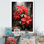 «Red Poinsettias Holiday Velvet Patchwork II» - reproduction d'art sur toile florale et botanique