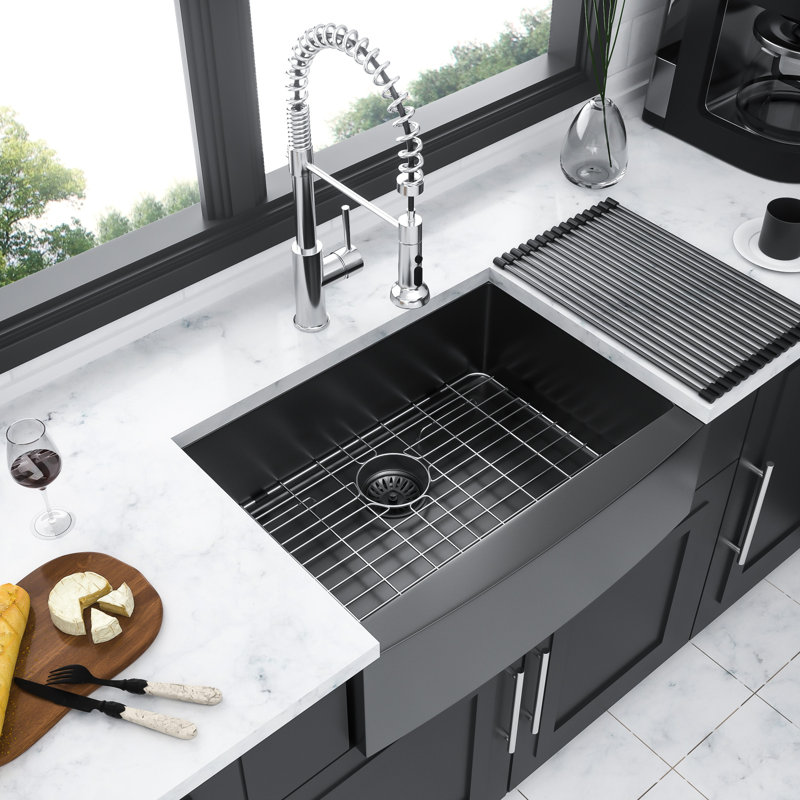 Évier de cuisine 27 po en acier inoxydable noir de calibre 27, 16G, augmente l'esthétique, évier 27 po x 21 po x 10 po 27 po, prévient l'accumulation d'odeurs
